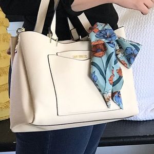 STEVE MADDEN Cream Double Handle Leather Tote